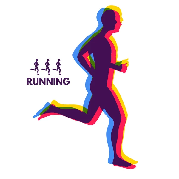 Silueta Hombre Corriendo Diseño Para Deporte Emblema Para Maratón Jogging — Archivo Imágenes Vectoriales