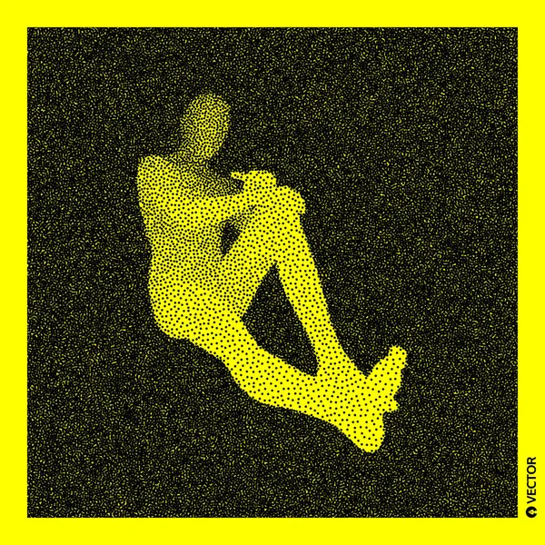 Człowiek Siedzący Model Ludzkiego Ciała Czarny Żółty Ziarniste Projekt Ilustracja — Wektor stockowy