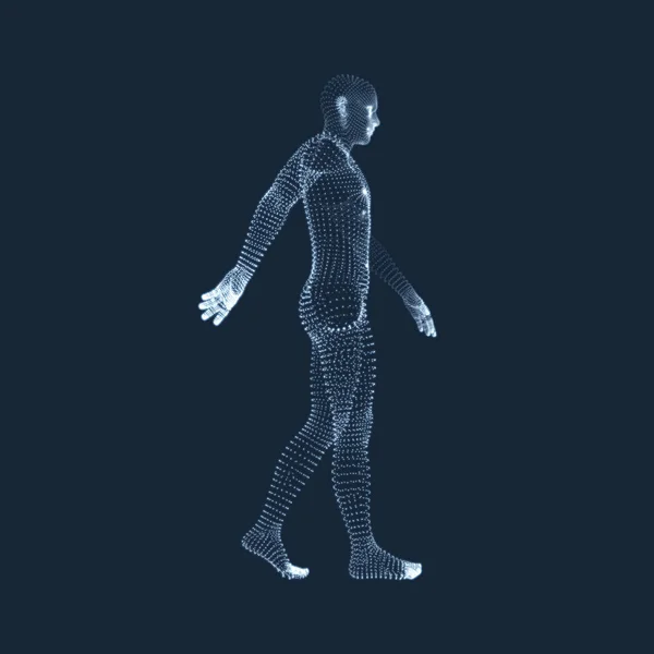Περπάτημα Man Τρισδιάστατο Ανθρώπινο Σώμα Μοντέλου Γεωμετρικό Σχέδιο Εικονογράφηση Διάνυσμα — Διανυσματικό Αρχείο
