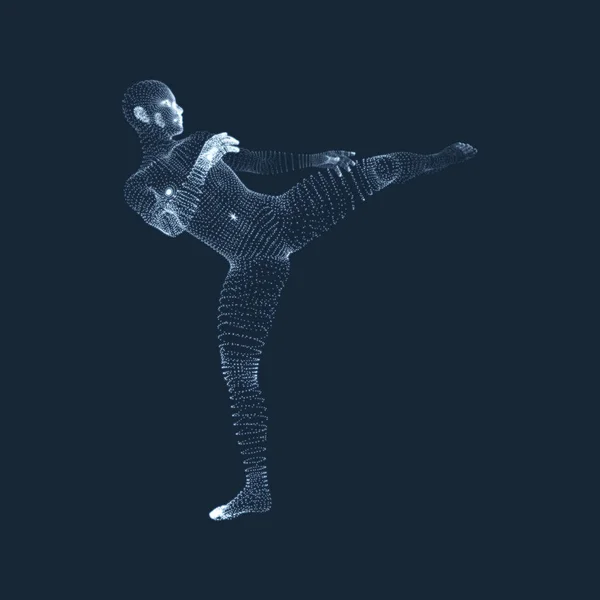 Kickbox Fighter Prépare Exécuter Coup Pied Élevé Concept Conditionnement Physique — Image vectorielle