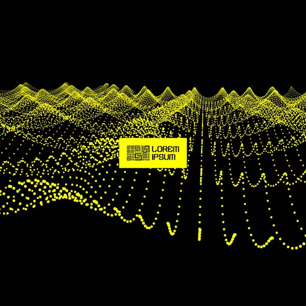 Array Con Partículas Dinámicas Ondas Partículas Fluyendo Fondo Rejilla Ondulada — Vector de stock