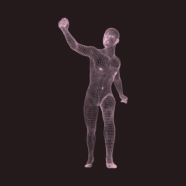 走路的人手臂向上 剪影为体育冠军 胜利庆祝 人类矢量图解模型 — 图库矢量图片