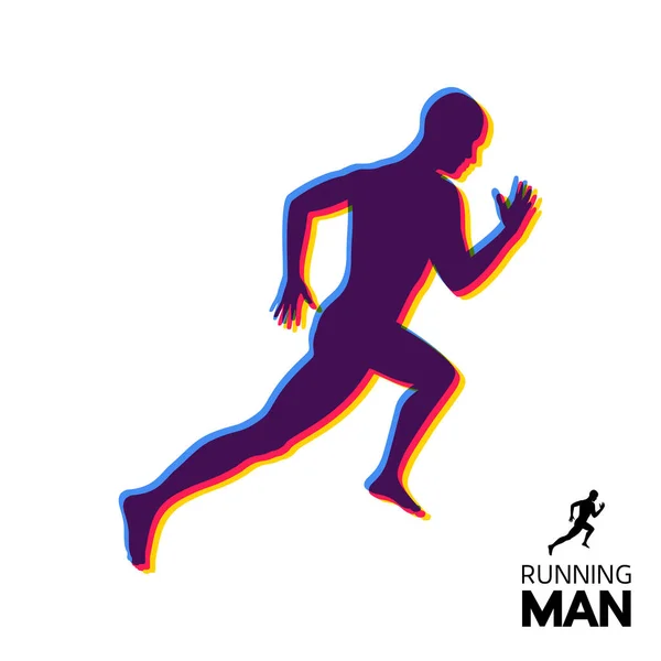 Silhouette Running Man Design Sport Emblem Marathon Jogging Vector Illustration — Stock Vector