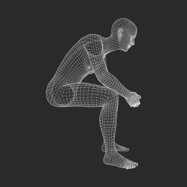 Muž Póze Myslitel Model Man Geometrický Design Lidské Tělo Drátěný — Stockový vektor