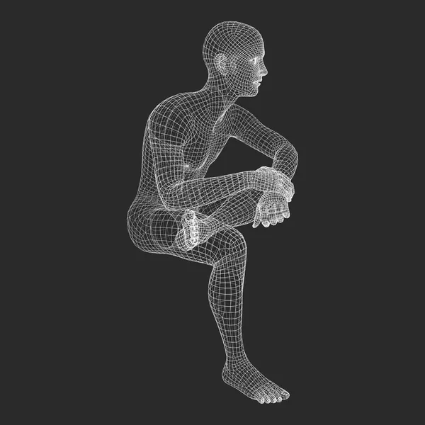 人在思想家的姿态 人类几何设计模型 人体钢丝模型 心理学或哲学向量例证 — 图库矢量图片