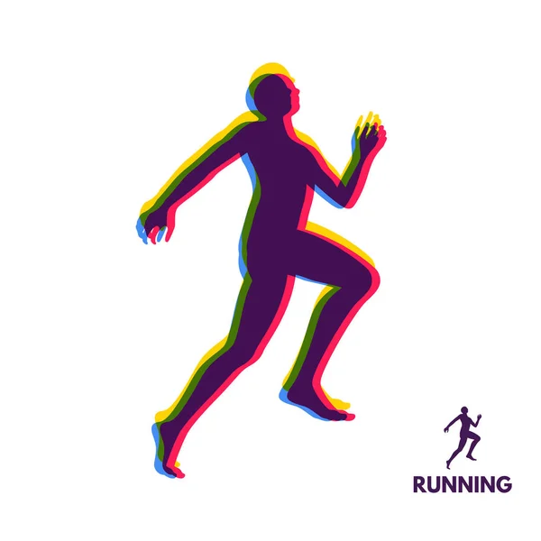 Silueta Hombre Corriendo Diseño Para Deporte Emblema Para Maratón Jogging — Archivo Imágenes Vectoriales