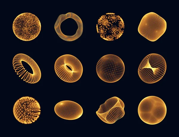 用于设计的几何形状 圆环由点组成 球面由各点组成 分子网格 3D科技风格 矢量说明 — 图库矢量图片