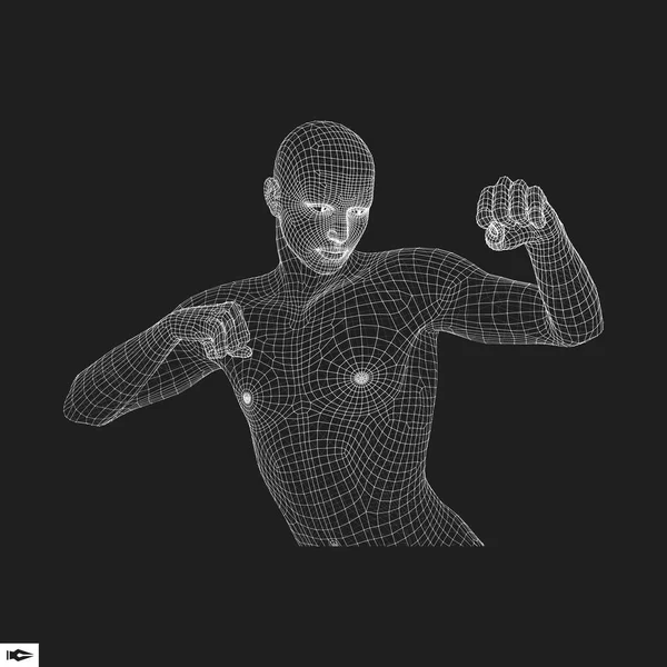 Боксер Боец Модель Человека Полигональный Дизайн Символ Спорта Векторная Миграция — стоковый вектор