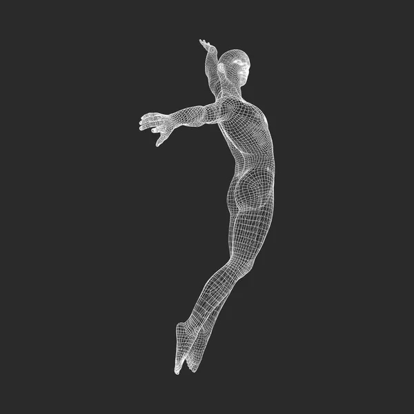 Silueta Hombre Saltando Modelo Del Hombre Diseño Geométrico Piel Revestimiento — Archivo Imágenes Vectoriales