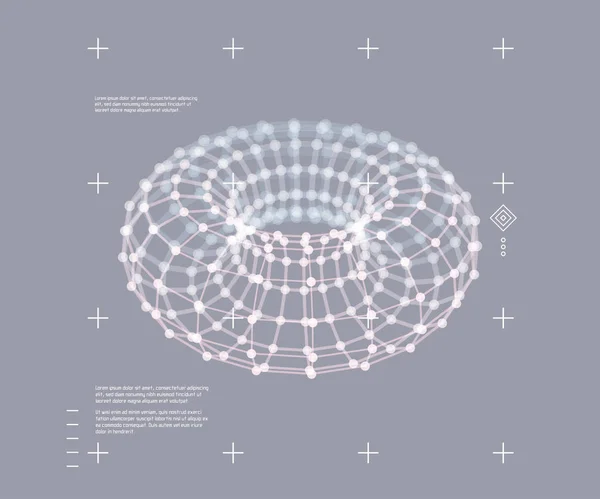 Torus Objeto Con Puntos Rejilla Molecular Estilo Tecnología Con Partícula — Vector de stock