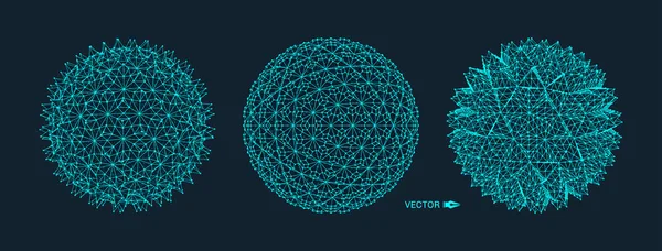 Sfär Med Anslutna Linjer Globala Digitala Anslutningar Wireframe Illustration Abstrakta — Stock vektor