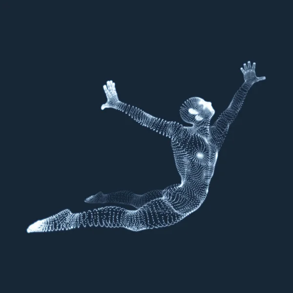 Atlama Adam Vektör Grafikleri Parçacıkların Oluşur Adam Insan Vücudu Modeli — Stok Vektör