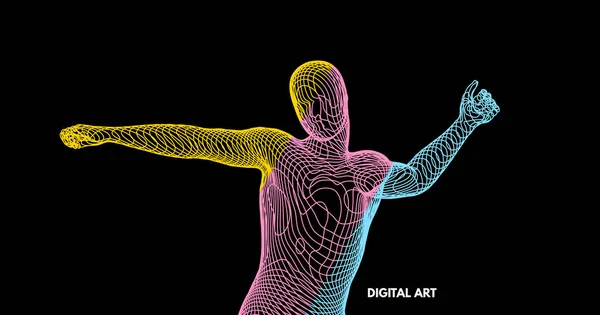 Modelo Del Hombre Ilustración Vectorial Conexión Por Cable Realidad Virtual — Archivo Imágenes Vectoriales