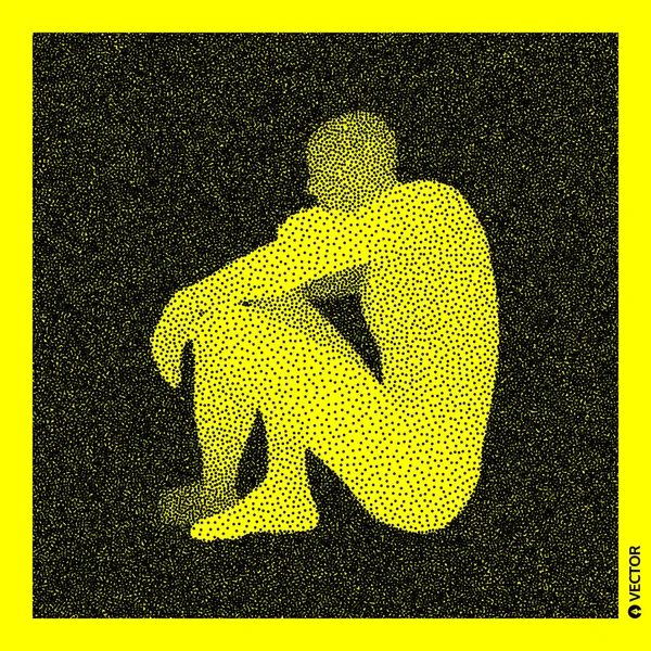 Hombre Sentado Modelo Cuerpo Humano Diseño Granulado Negro Amarillo Ilustración — Archivo Imágenes Vectoriales