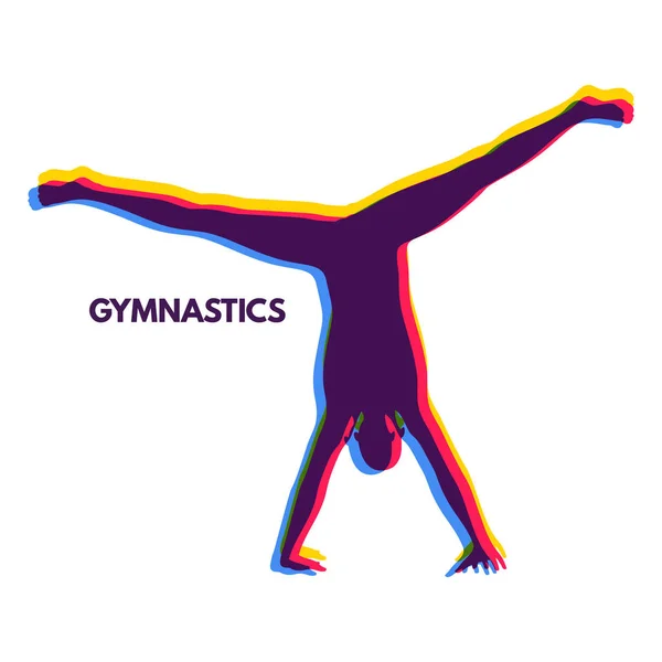 Sporty Man Doing Handstand Exercise Gymnast Silhouette Dancer Gymnastics Activities — Stock Vector
