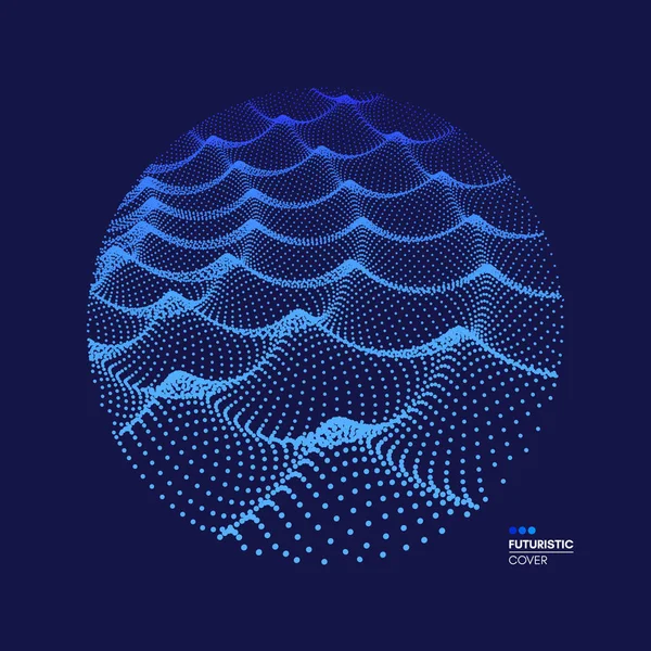 Array Con Partículas Dinámicas Pequeñas Partículas Círculo Elemento Científico Tecnológico — Vector de stock