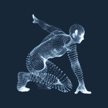 Athlete at Starting Position Ready to Start a Race. Runner Ready for Sports Exercise. Human Body Wire Model. Sport Symbol. 3d Vector Illustration.  clipart