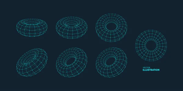 Een Torus Object Met Stippen Moleculair Net Technologie Stijl Met — Stockvector