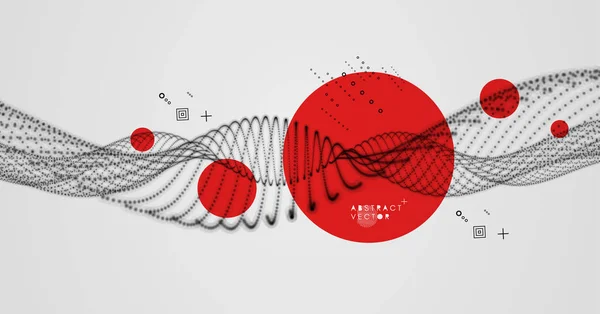 Onda Con Punti Collegati Struttura Collegamento Illustrazione Vettoriale Wireframe — Vettoriale Stock