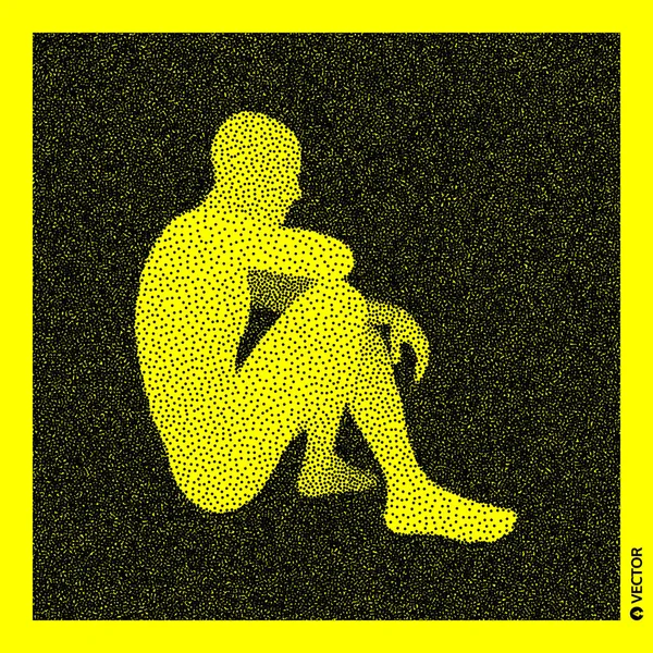 Człowiek Siedzący Model Ludzkiego Ciała Czarny Żółty Ziarniste Projekt Ilustracja — Wektor stockowy