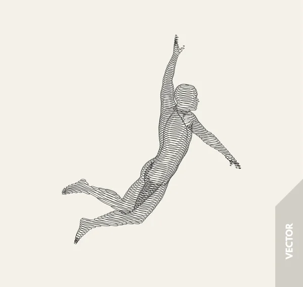 跳的人 自由概念 3D矢量说明 与虚拟现实的有线连接 — 图库矢量图片