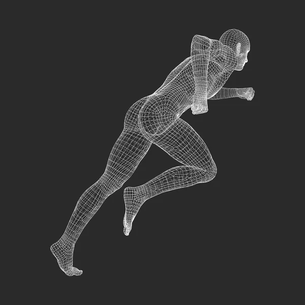 Hombre Corriendo Modelo Alambre Cuerpo Humano Símbolo Deportivo Hombre Bajo — Archivo Imágenes Vectoriales