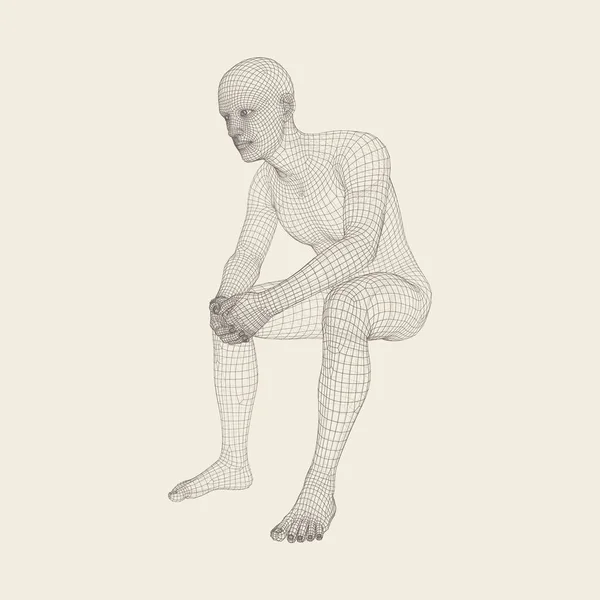 Adam Bir Düşünür Poz Adam Geometrik Tasarım Modeli Nsan Vücudu — Stok Vektör