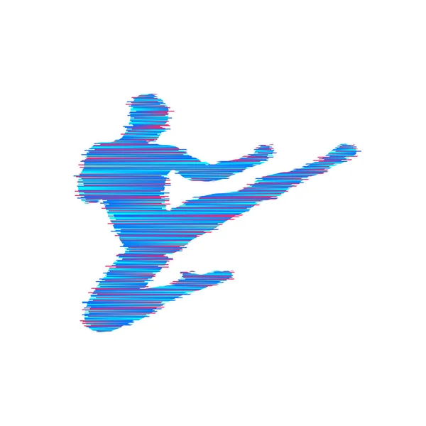 Kickbox 战斗机准备执行高踢 一个战斗的人的剪影 运动设计模板 徽章为训练 矢量插图 — 图库矢量图片