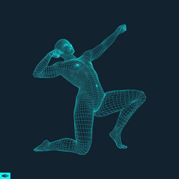 Modelo Del Hombre Modelo Alambre Cuerpo Humano Elemento Diseño Tecnología — Vector de stock