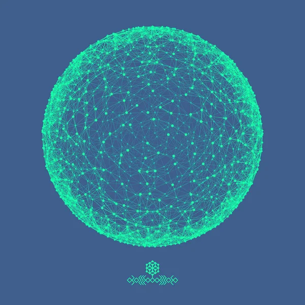 球体有连接线条和点 全球数字连接 全球网格 线框的插图 的技术风格 — 图库矢量图片