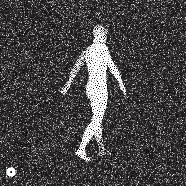 Caminante Modelo Cuerpo Humano Diseño Punteado Granulado Blanco Negro Ilustración — Vector de stock