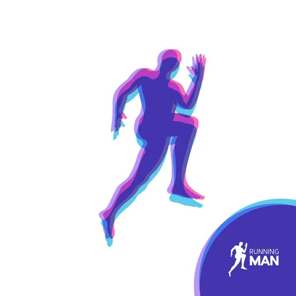 Силуэт Бегущего Человека Дизайн Спорта Эмблема Марафона Пробежки Векторная Миграция — стоковый вектор