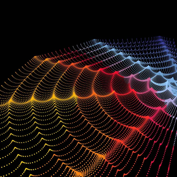 波状グリッドの背景 3D抽象ベクトル図 — ストックベクタ