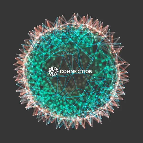 Esfera Con Líneas Puntos Conectados Glowing Grid Estructura Conexión Ilustración — Archivo Imágenes Vectoriales