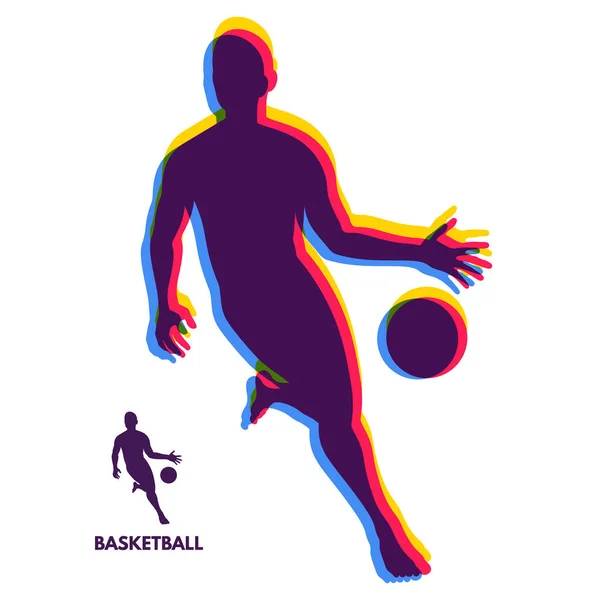 Joueur Basket Debout Dribbler Balle Symbole Sportif Élément Conception Illustration — Image vectorielle