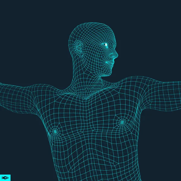 Modelo Del Hombre Modelo Alambre Cuerpo Humano Elemento Diseño Tecnología — Archivo Imágenes Vectoriales