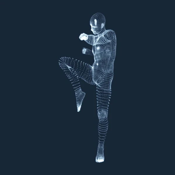 Kickbox Fighter Prépare Exécuter Coup Pied Élevé Concept Conditionnement Physique — Image vectorielle