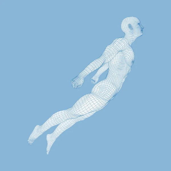 Hovering in Air. Man Floating in the Air. 3D Model of Man. Human Body. Design Element. Vector Illustration.