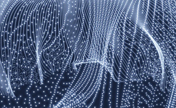 Abstrakter Wissenschaftlicher Oder Technologischer Hintergrund Grafikdesign Netzwerkillustration Mit Teilchen Gitteroberfläche — Stockvektor