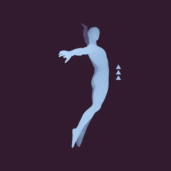 跳跃人3D 人类人体模型 体育标志 设计元素为商业 科学和技术 矢量插图 — 图库矢量图片