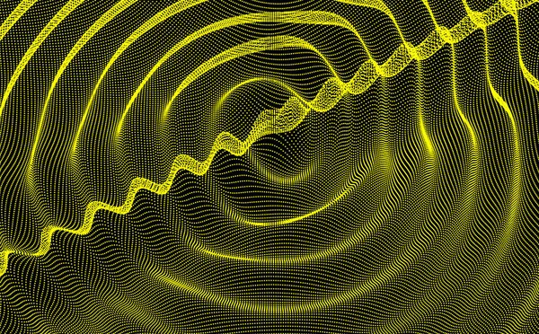 三维波浪状背景 具有波纹效果 用粒子表示矢量图解 3D网格表面 — 图库矢量图片