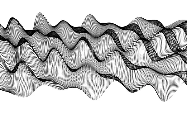波状グリッドの背景 粒子を用いた3次元抽象ベクトル図 — ストックベクタ