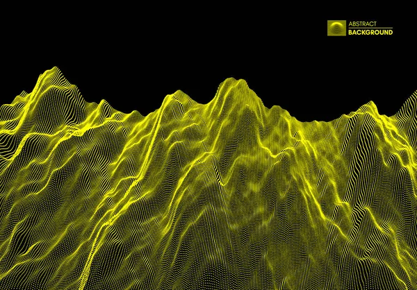 Landskap Bakgrund Terräng Cyberrymden Rutnät Teknik Vektorillustration Med Partikel — Stock vektor
