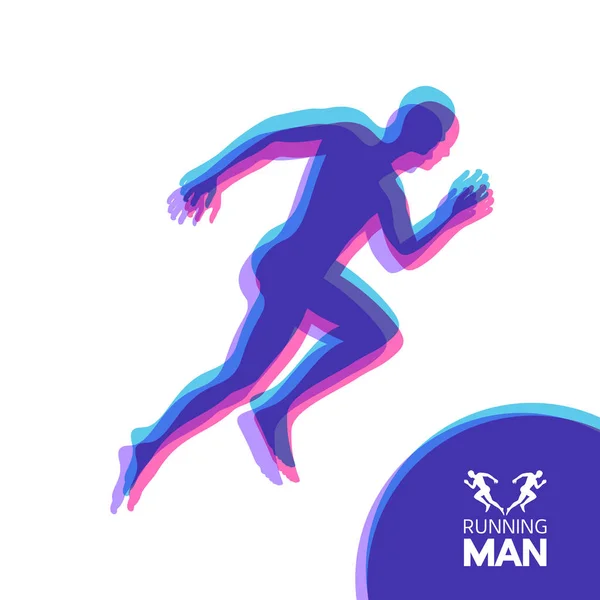 Silueta Hombre Corriendo Diseño Para Deporte Emblema Para Maratón Jogging — Vector de stock