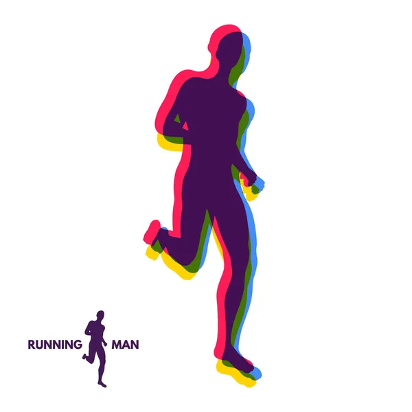 Silhueta Homem Corrida Design Para Desporto Emblema Para Maratona Jogging — Vetor de Stock