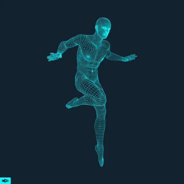 Modelo Del Hombre Modelo Alambre Cuerpo Humano Elemento Diseño Tecnología — Vector de stock