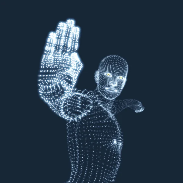 Векторный Человек Поднятой Рукой Человек Показывает Стоп Жест Модель Человека — стоковый вектор