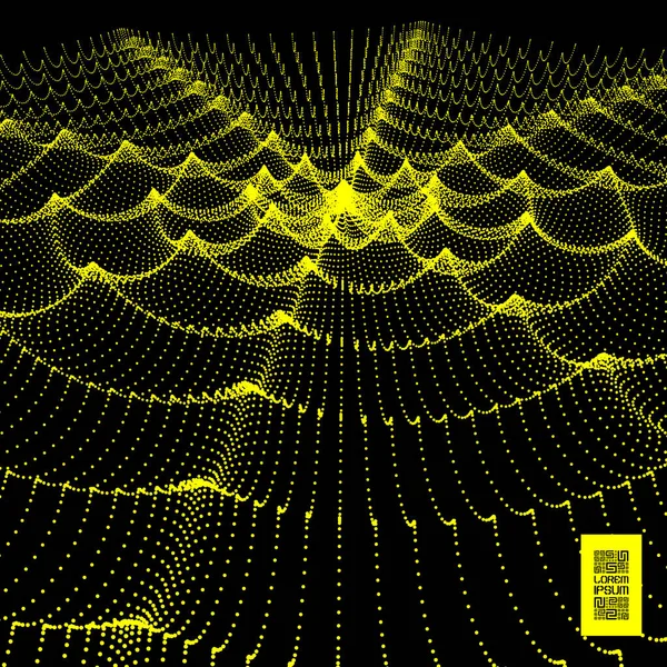 Tableau Avec Particules Dynamiques Ondes Particules Mouvement Wavy Grid Background — Image vectorielle