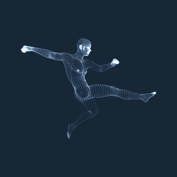 一个来自粒子的足球运动员 体育概念 人类人体模型 体育标志 设计元素 矢量插图 — 图库矢量图片