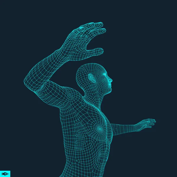 Modelo Del Hombre Modelo Alambre Cuerpo Humano Elemento Diseño Tecnología — Vector de stock